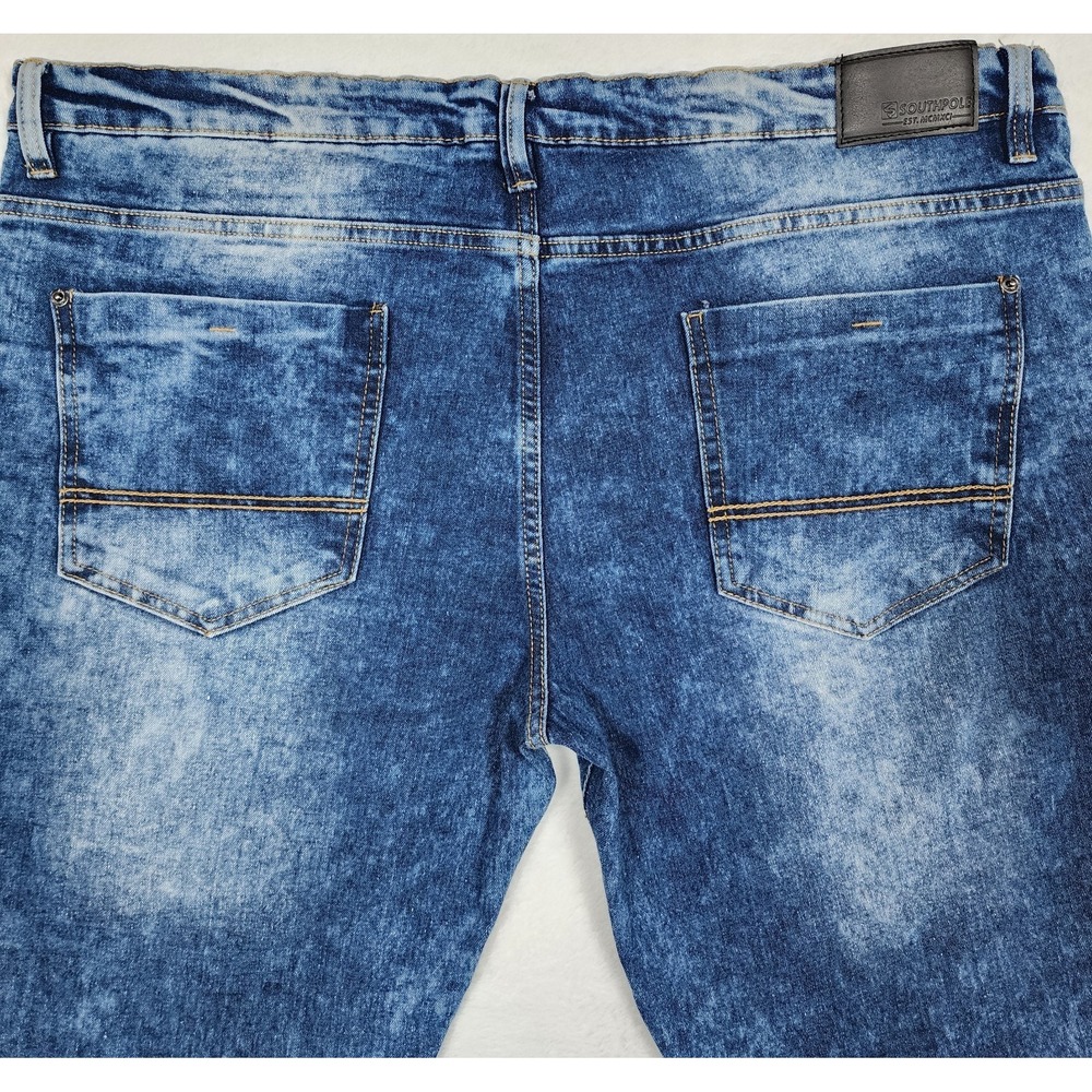 Southpole Skinny Jeans Mens 42x32 Blue Stretch Moto Biker Denim - Picture 3 of 13
